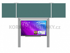 Interaktivní sestava s LCD panely (75") s přední krycí tabulí TRIPTYCH K pro popis fixem i křídou na pylonu (240x100)