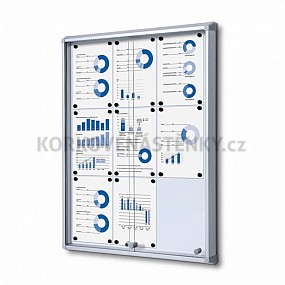 Magnetická posuvná vitrína vnitřní 982 × 720 mm (9 × A4) protipožární do únikových cest