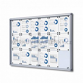 Magnetická posuvná vitrína vnitřní 1380 × 982 mm (18 × A4) protipožární do únikových cest